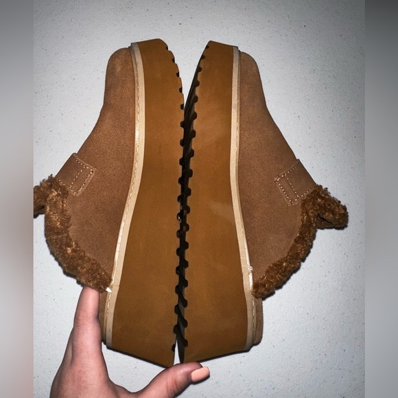 NWOB Dolce Vita Lelani Plush Flats Pecan Suede platform Mules faux fur lined 8.5 - Picture 7 of 14